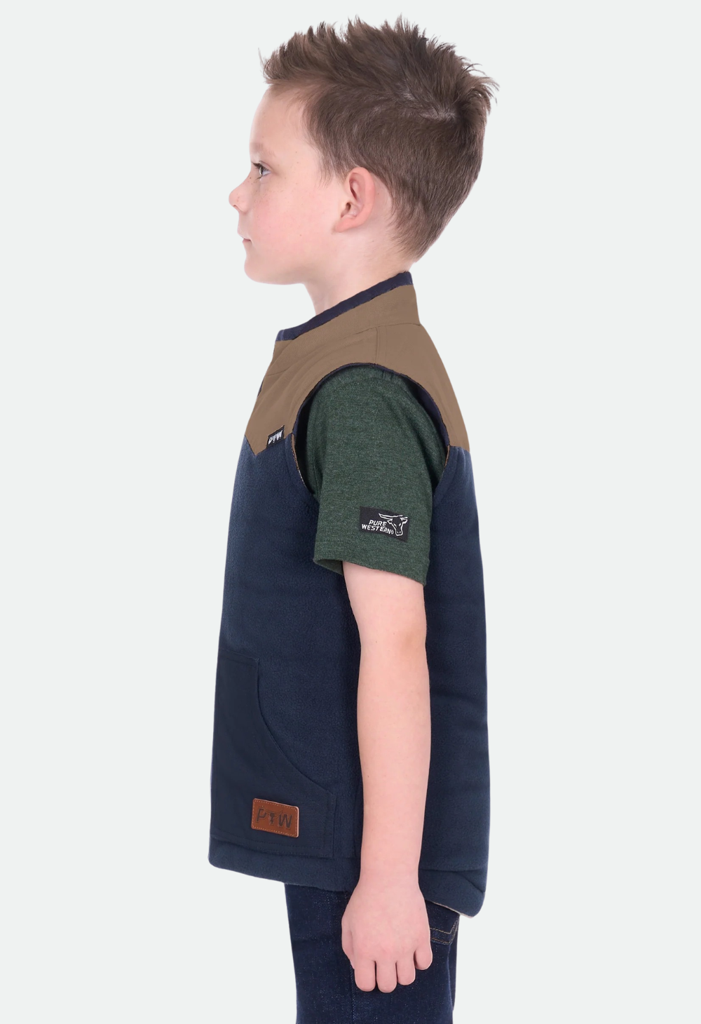 Pure Western Boy’s Jamie Reversible Vest – Stone/Navy