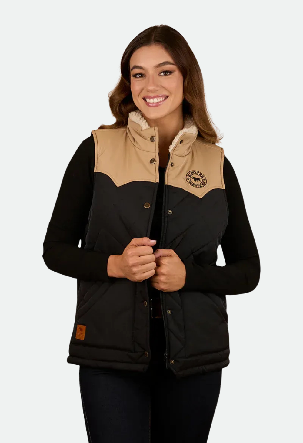 Ringers Western Women's Selwyn Puffer Vest - Dark Sand/Black