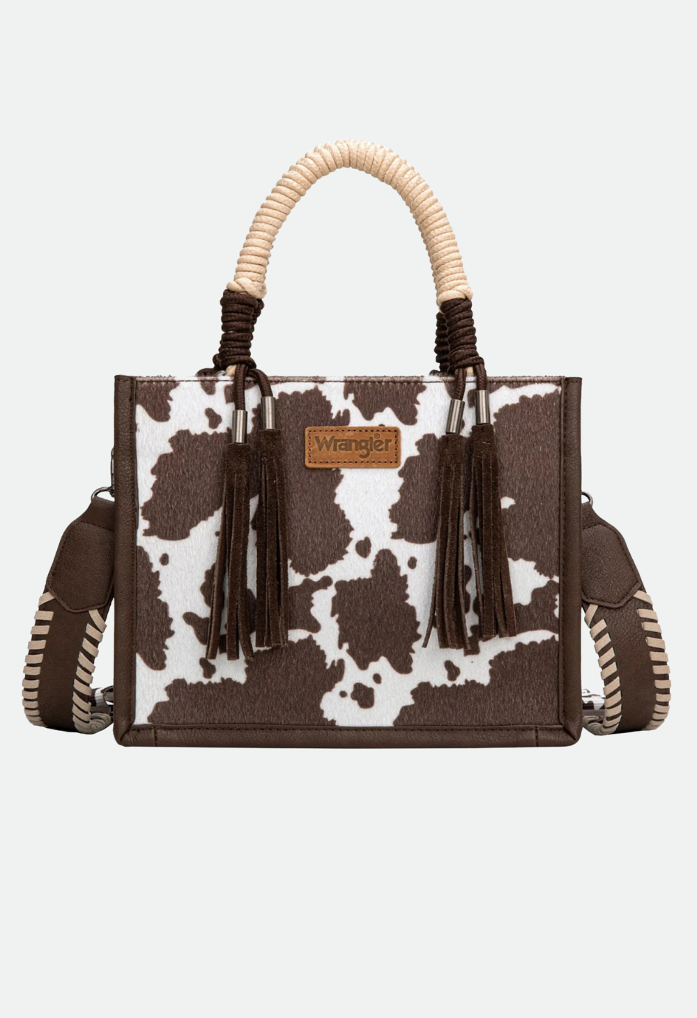Wrangler Ladies Cow Print Tassel Crossbody Bag