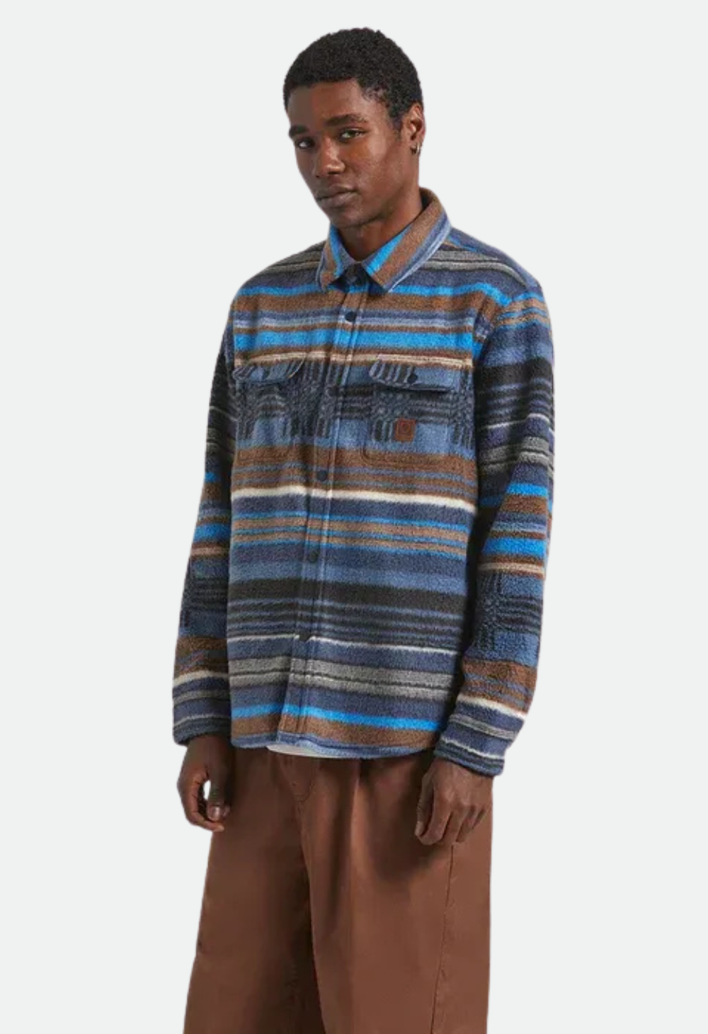 Brixton Men's Bowery Long Sleeve Arctic Stretch Fleece - Mood Indigo Blanket Stripe