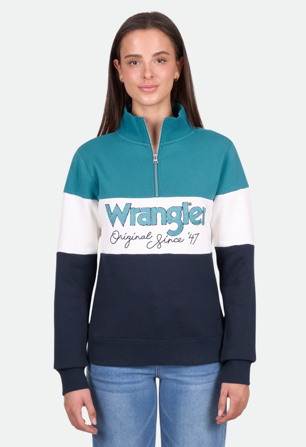 Wrangler Women’s Dana 1/4 Zip Pullover - Navy/Teal