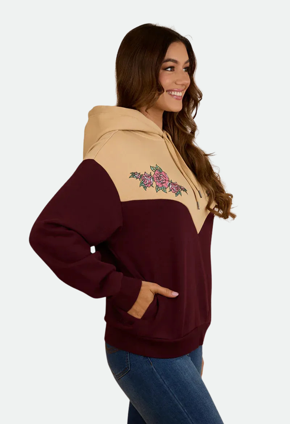 Ringers Western Women's Rosey Oversized Pullover Hoodie - Cabernet/Dark Sand