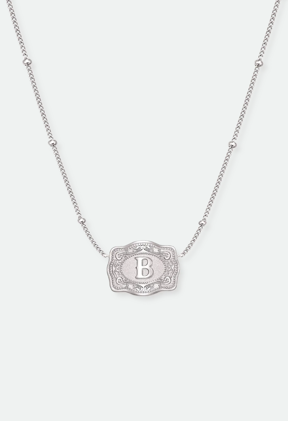 SpurWest Ultra Mini Belt Buckle Necklace (Initial) - Silver