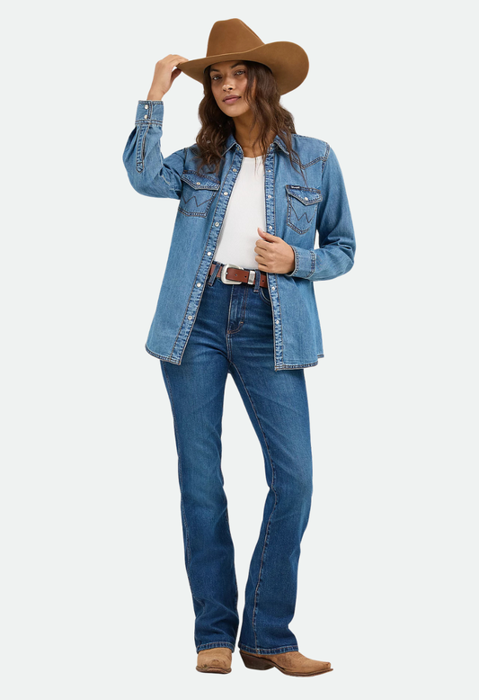 Wrangler Women's Long Sleeve Western Snap Denim Shirt