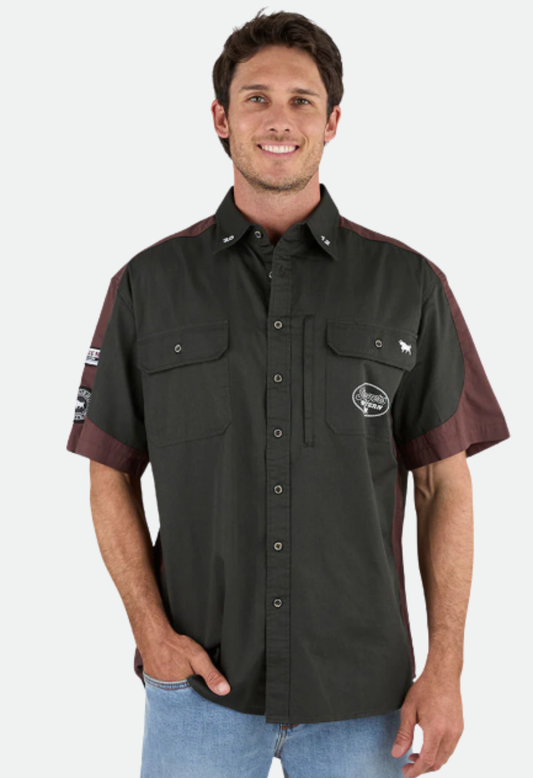 Ringers Western Mens Back Roads Short Sleeve Work Shirt - Charcoal