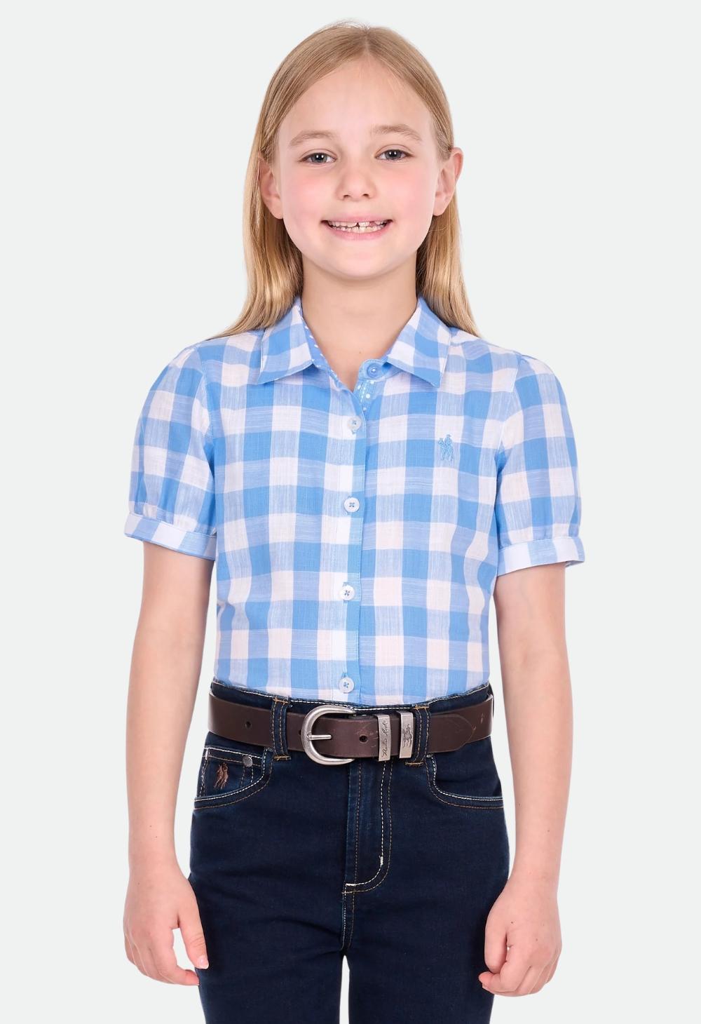 Thomas Cook Girls Wren Short Sleeve Shirt - Blue/White