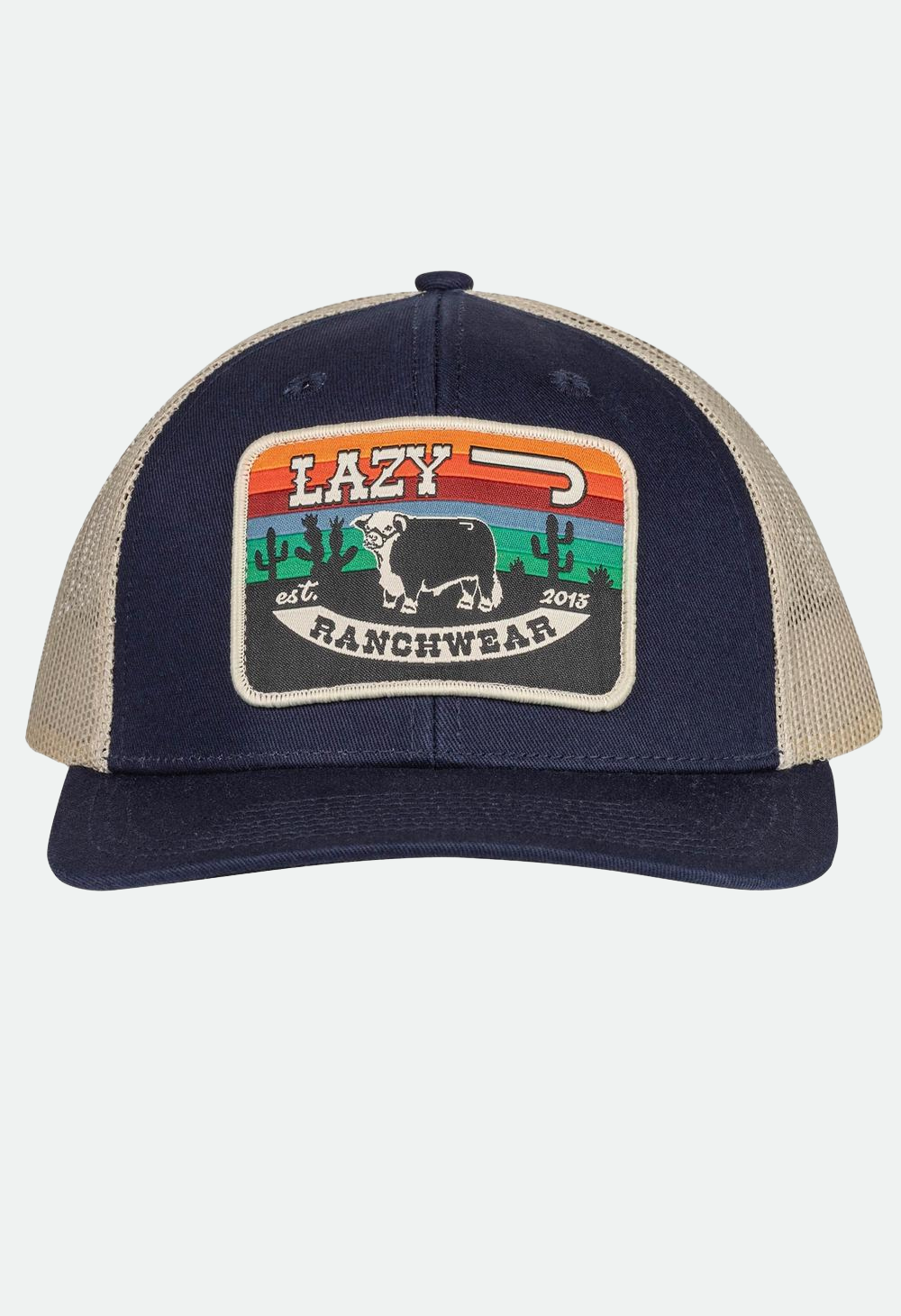 Lazy J Ranch Navy & Tan Serape Sunrise Mid Profile Trucker Hat