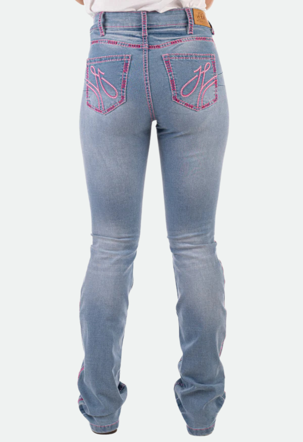 Ultra High Rise - SR2219 "Westham" Pink Metallic Swirl Stitch Jeans 35 Leg