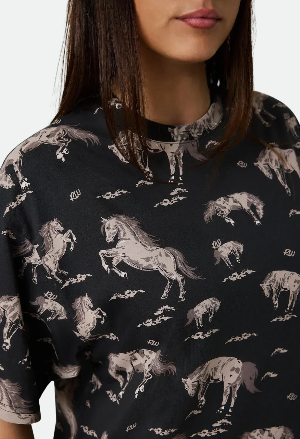 Ringers Western Women's Head Over Hooves Womens Oversized T-Shirt - Washed Black