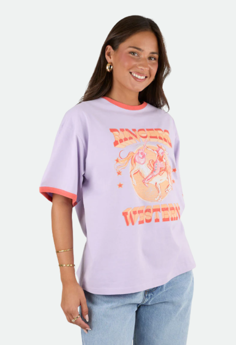 Ringers Western Womens Ruffled Up Oversized T-Shirt - Violet