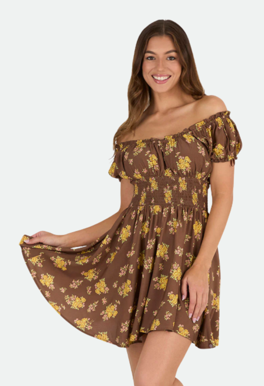 Ringers Western Womens Madison Shirred Mini Dress - Toffee