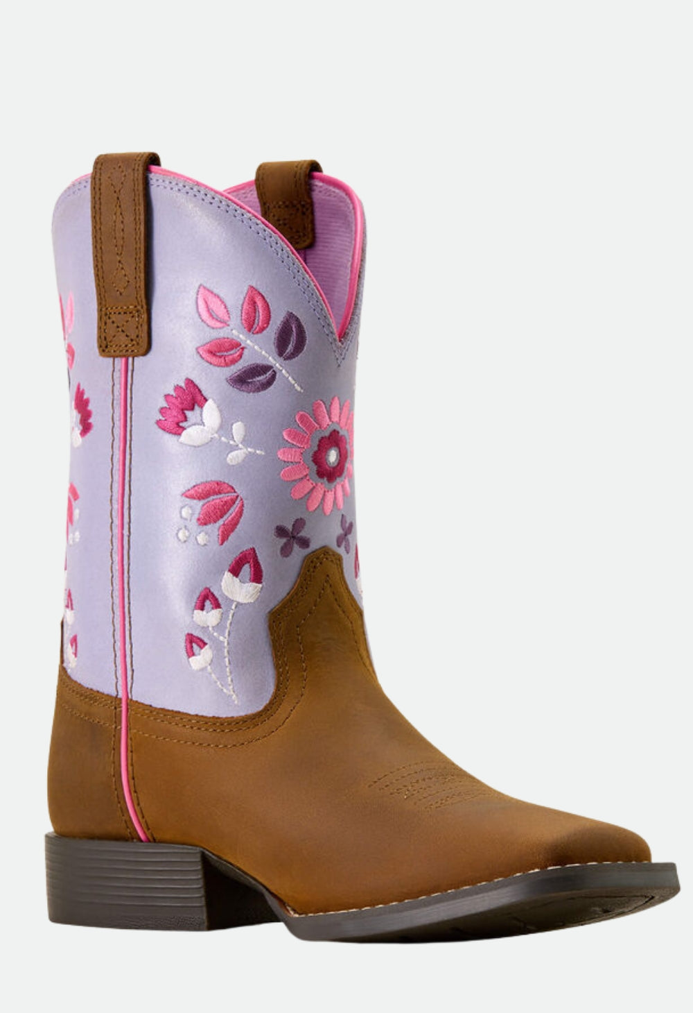 Ariat Girls' Wild Bloom Western Boots Square Toe - Distressed Brown|Mytic Lavender