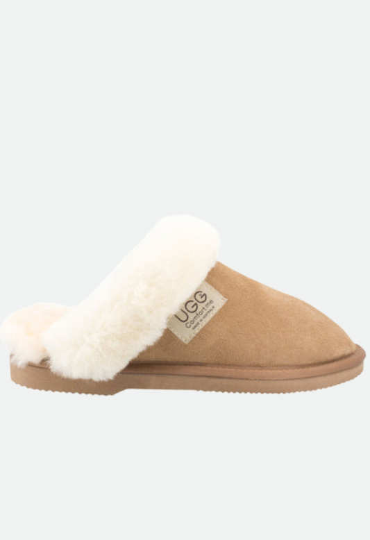 Comfort Me Women's/Unisex Fur Trim UGG Scuffs (Wombat)
