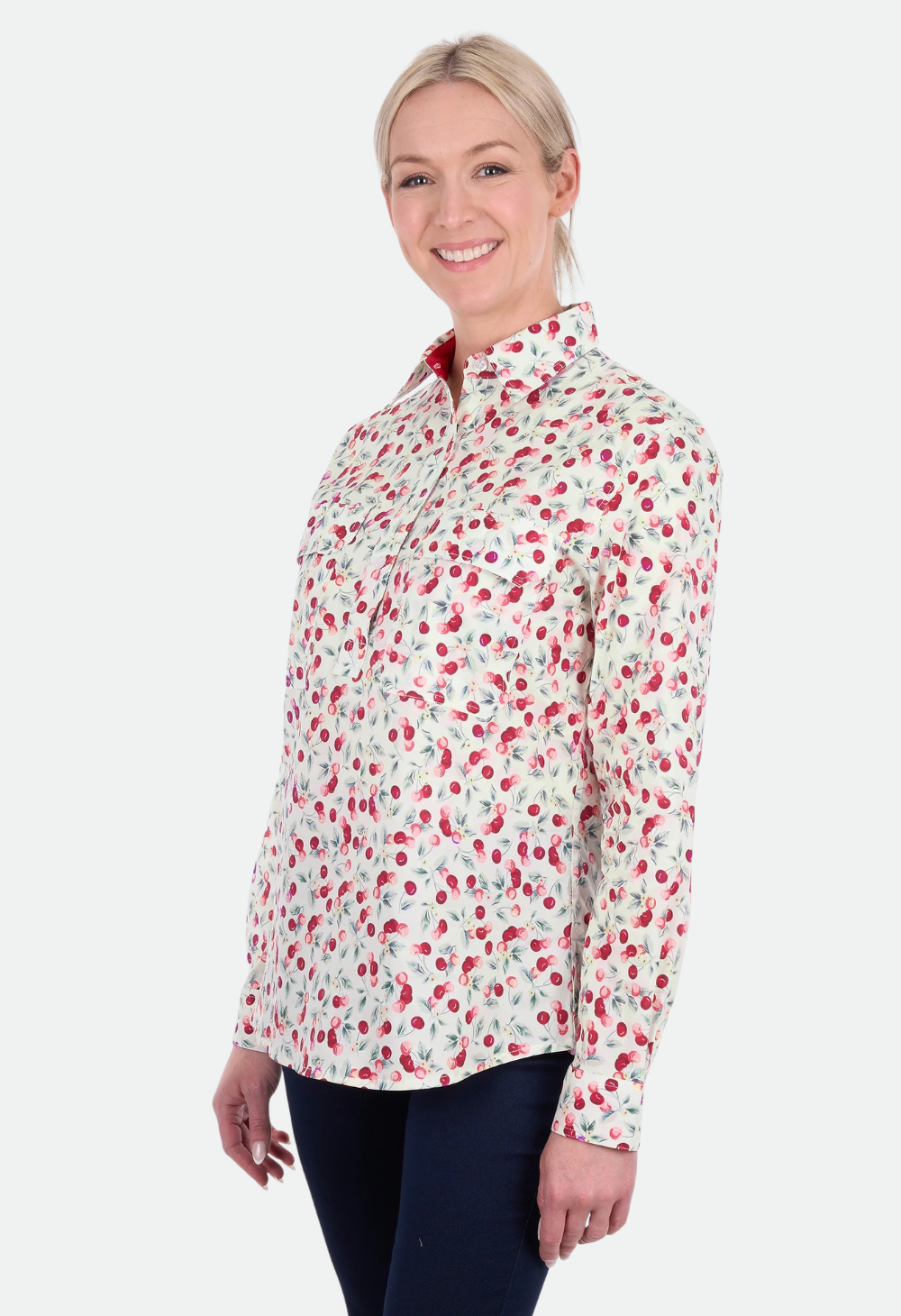 Hard Slog Women’s Clair Half Placket Long Sleeve Shirt - Red