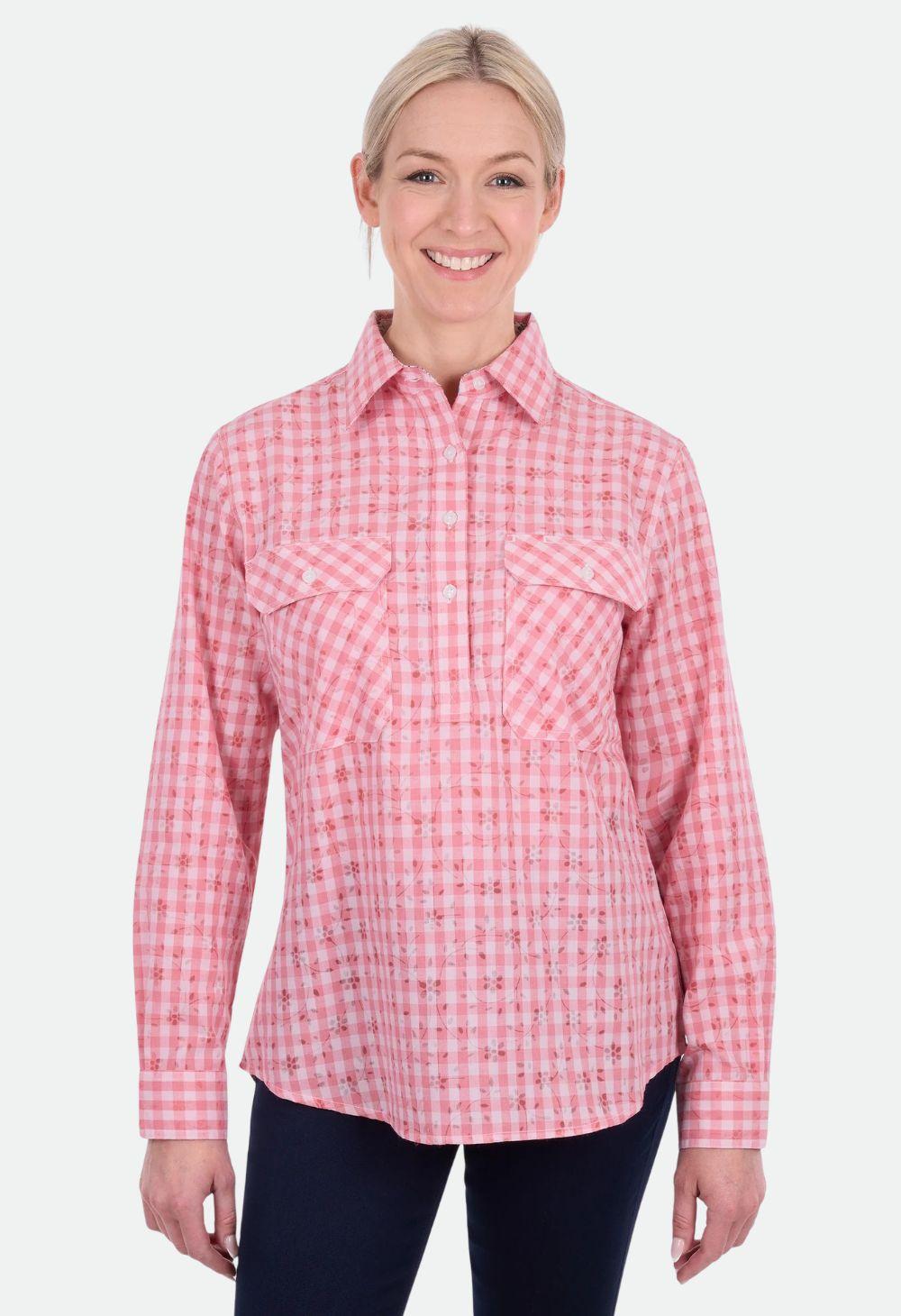 Hard Slog Women’s Raquel Half Placket Long Sleeve Shirt - Rose Pink