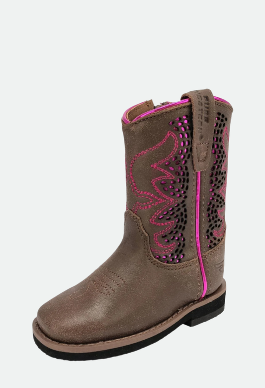 Pure Western Toddler’s Abby Boot - DARK BROWN/FUCHSIA