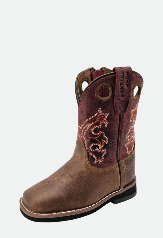 Pure Western Toddler’s Levi Boot - BROWN/BARN RED