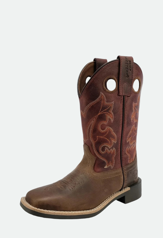 Pure Western Children’s Levi Boot - BROWN/BARN RED