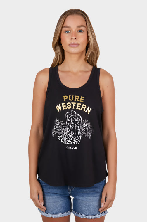PURE WESTERN WOMENS NEVADA TANK (BLACK)