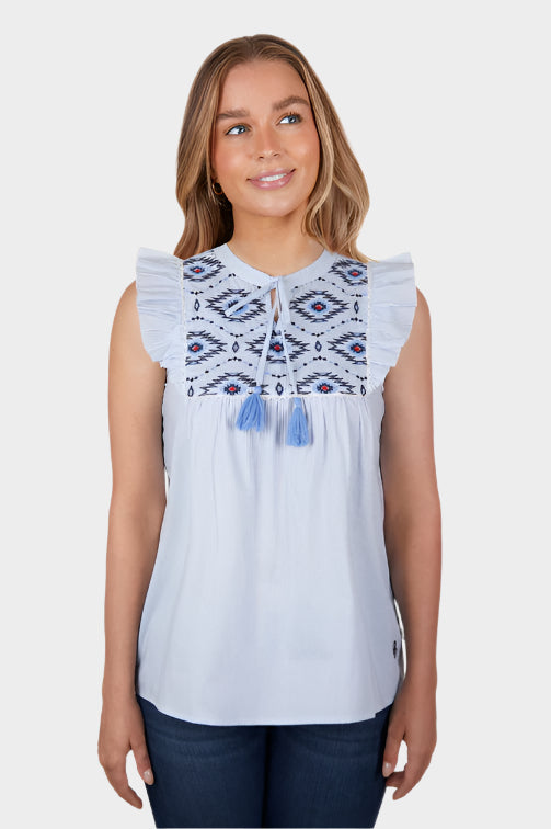 PURE WESTERN WOMENS SHANNON BLOUSE (BLUE)