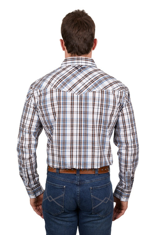 PURE WESTERN MENS EVAN L/S SHIRT (WHITE/TAN)