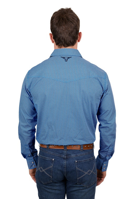 PURE WESTERN MENS SETH L/S SHIRT (ROYAL/ORANGE)