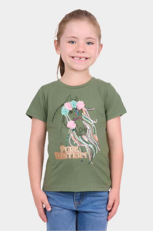 PURE WESTERN GIRLS CAMILLA S/S TEE (GREEN)-CLEARANCE