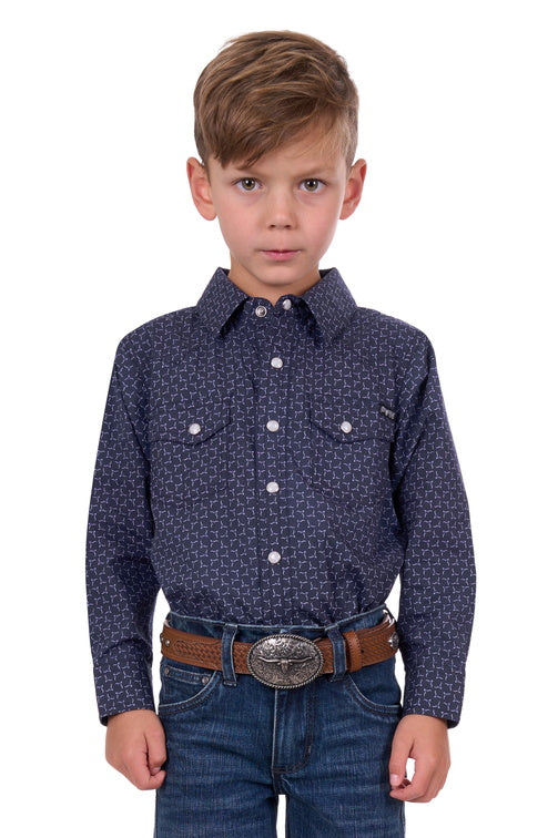 PURE WESTERN BOYS JETT LS SHIRT (NAVY/WHITE)