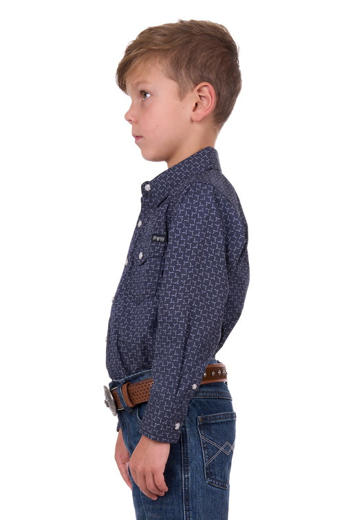 PURE WESTERN BOYS JETT LS SHIRT (NAVY/WHITE)