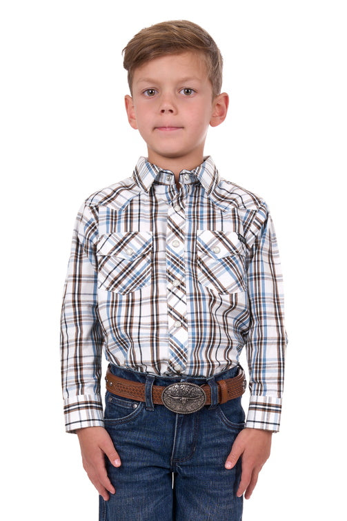 PURE WESTERN BOYS EVAN LS SHIRT (NAVY/TAN)