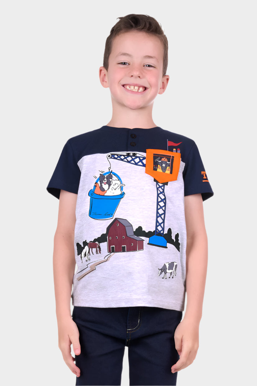 THOMAS COOK BOYS RILEY 1PKT HENLEY S/S TEE (NAVY/GREY MARLE)