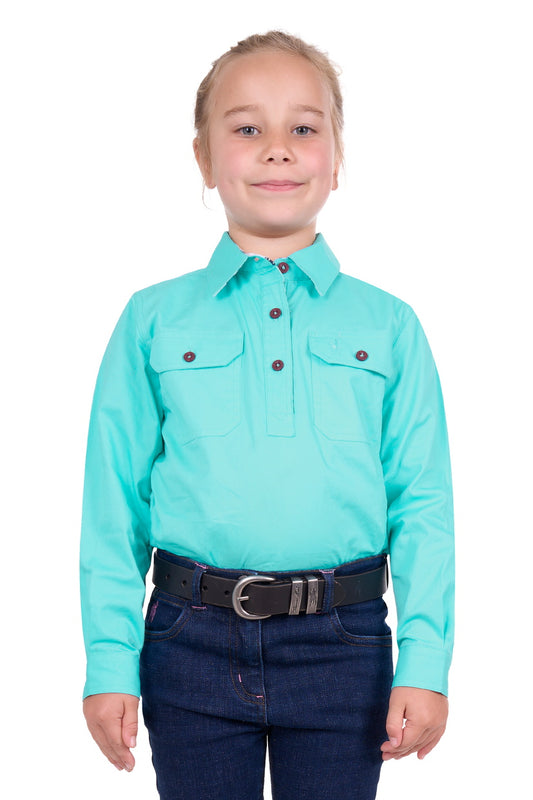 THOMAS COOK GIRLS LIGHT HALF PLACKET L/S SHIRT (AQUA)