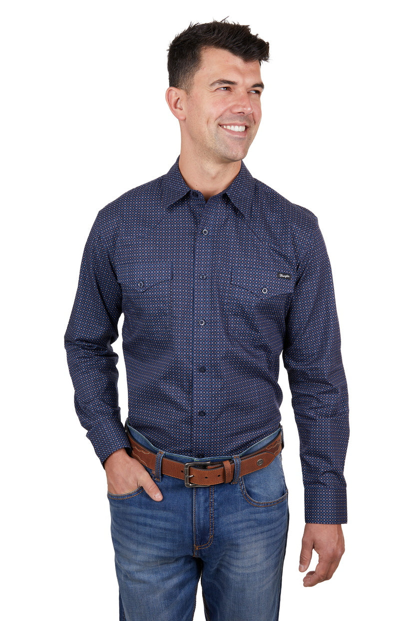 WRANGLER MENS CAM L/S SHIRT (NAVY/BLUE)