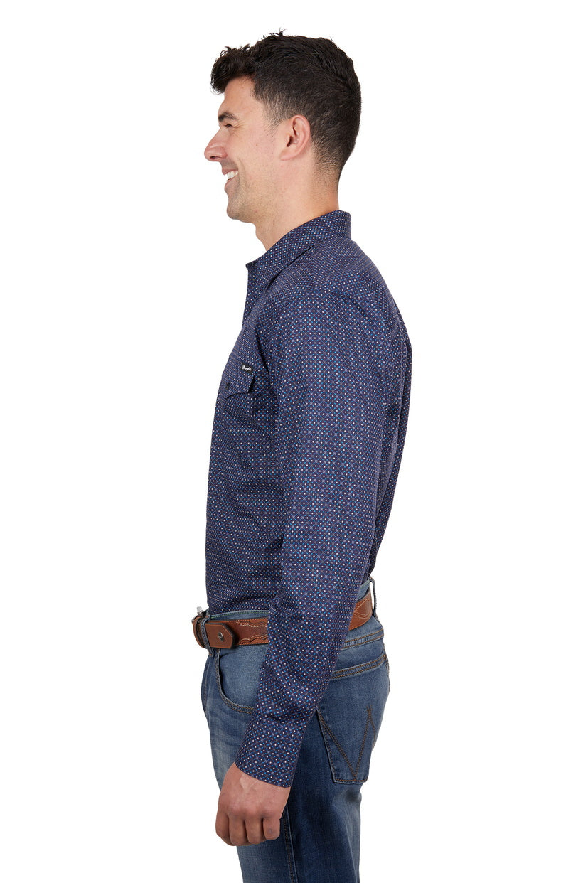 WRANGLER MENS CAM L/S SHIRT (NAVY/BLUE)