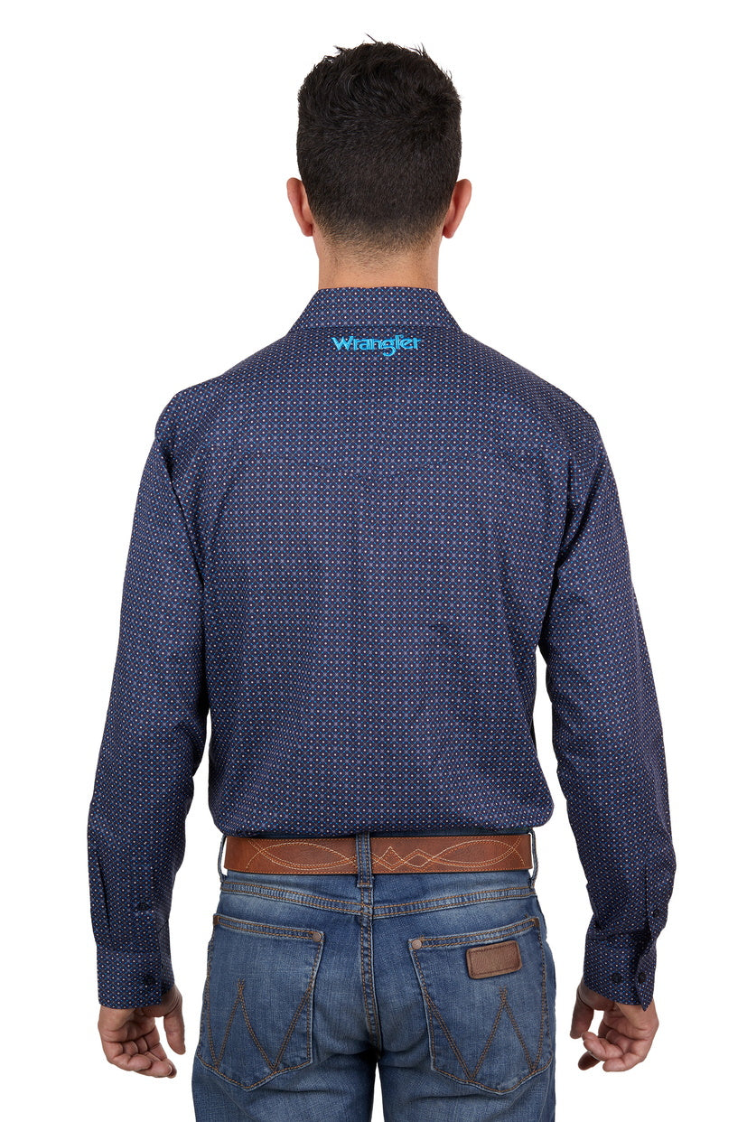 WRANGLER MENS CAM L/S SHIRT (NAVY/BLUE)