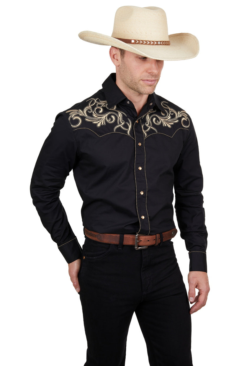 WRANGLER MENS ADAM EMB. L/S SHIRT (BLACK)