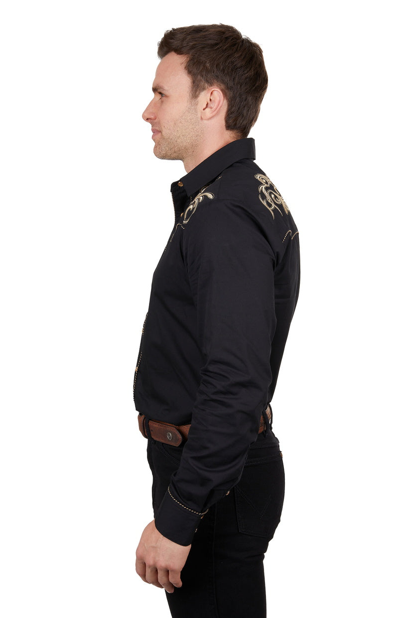 WRANGLER MENS ADAM EMB. L/S SHIRT (BLACK)