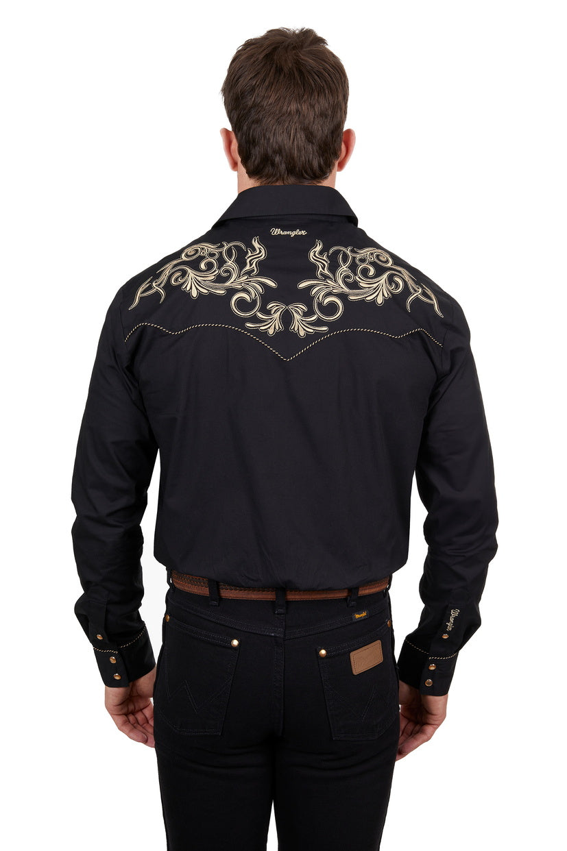 WRANGLER MENS ADAM EMB. L/S SHIRT (BLACK)