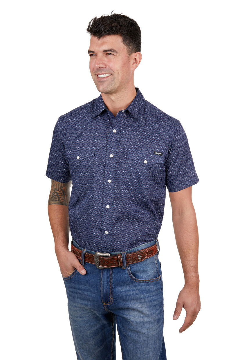 WRANGLER MENS MATT S/S SHIRT (NAVY/BLUE)
