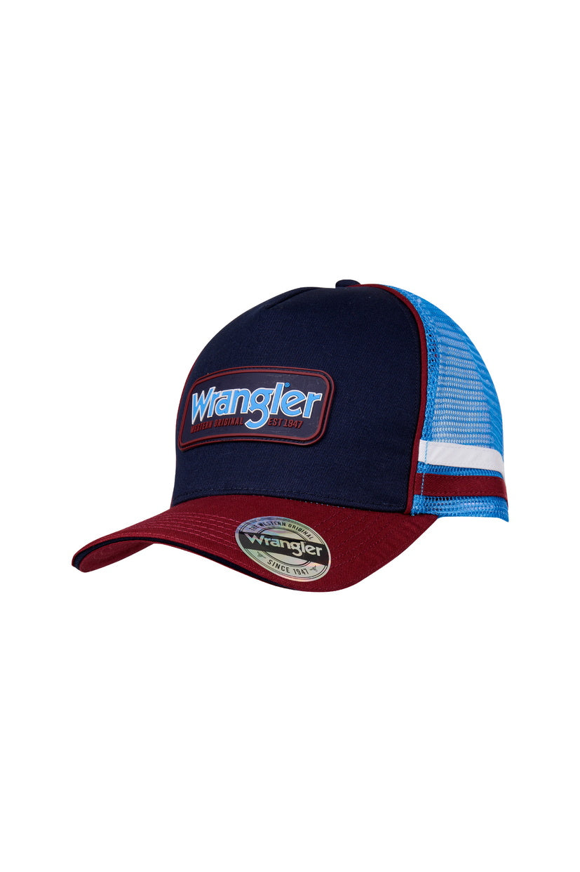 WRANGLER MENS OWEN HP TRUCKER CAP (NAVY/RED)