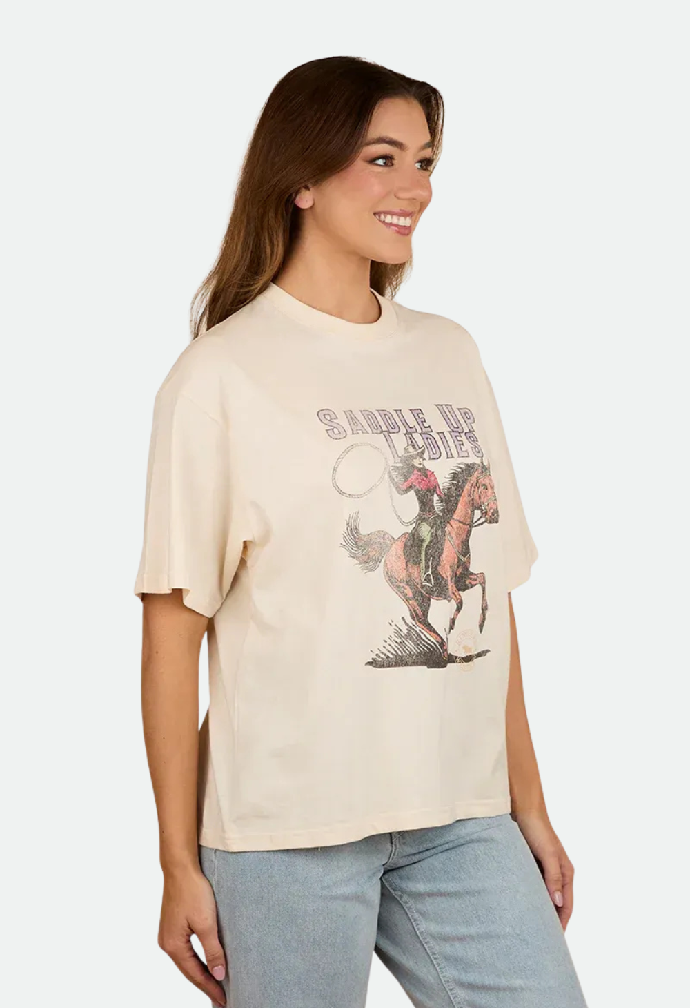 Ringers Western Women's Saddle Up Oversized T-Shirt - Off WhIte