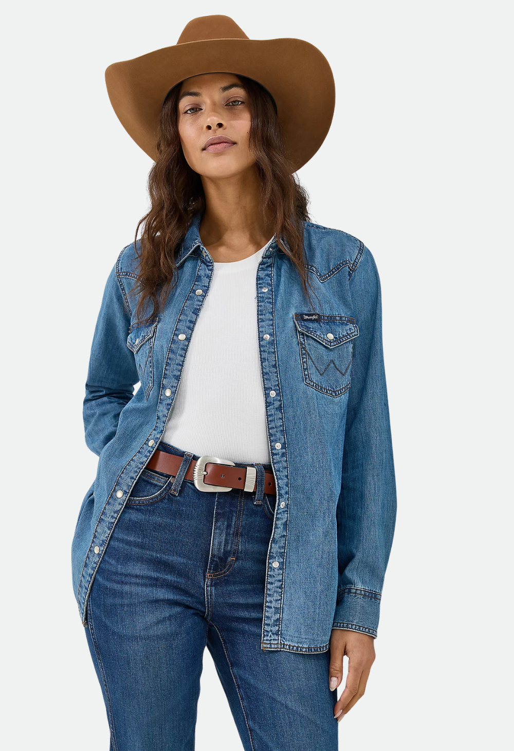 Wrangler Women's Long Sleeve Western Snap Denim Shirt