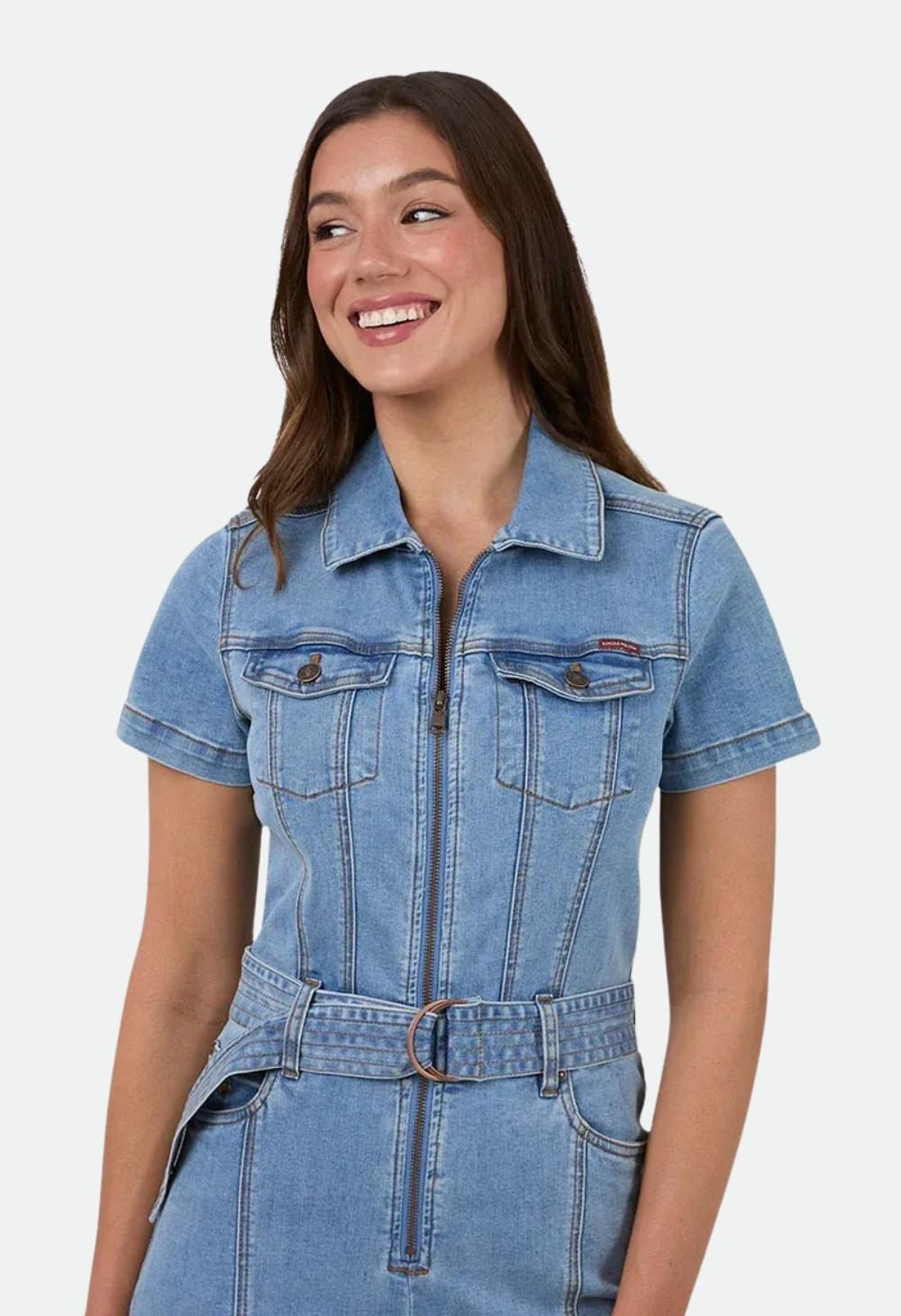 Ringers Western Jazmine Women’s Bootleg Denim Jumpsuit - Light Blue