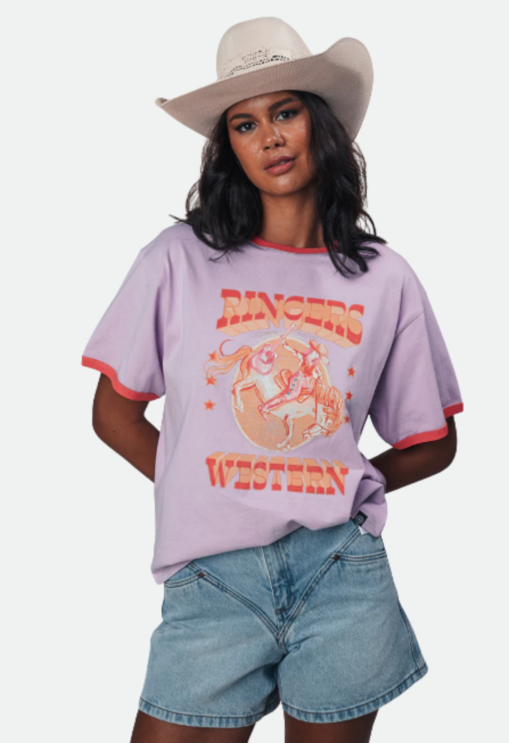 Ringers Western Womens Ruffled Up Oversized T-Shirt - Violet