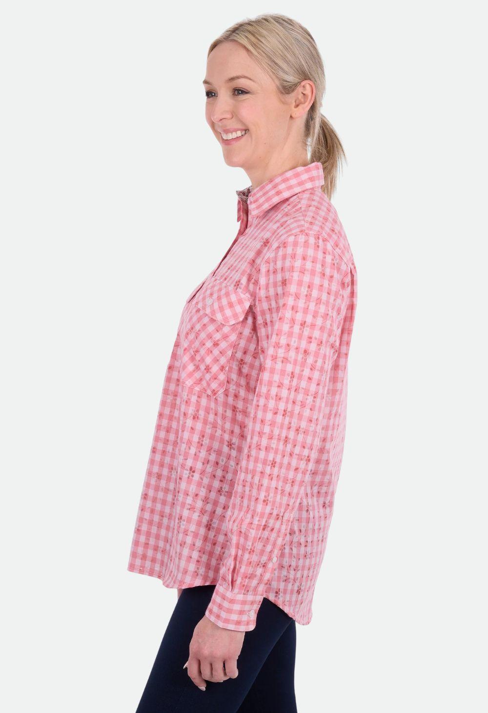 Hard Slog Women’s Raquel Half Placket Long Sleeve Shirt - Rose Pink