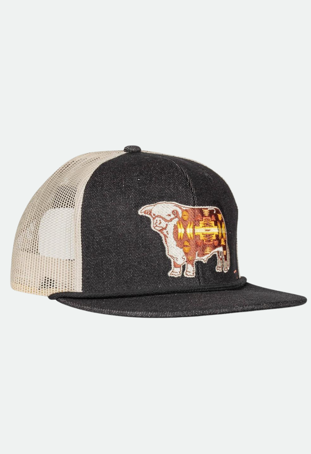 Lazy J Ranch Denim & White Apache Hereford Bull Classic Rope Trucker Hat
