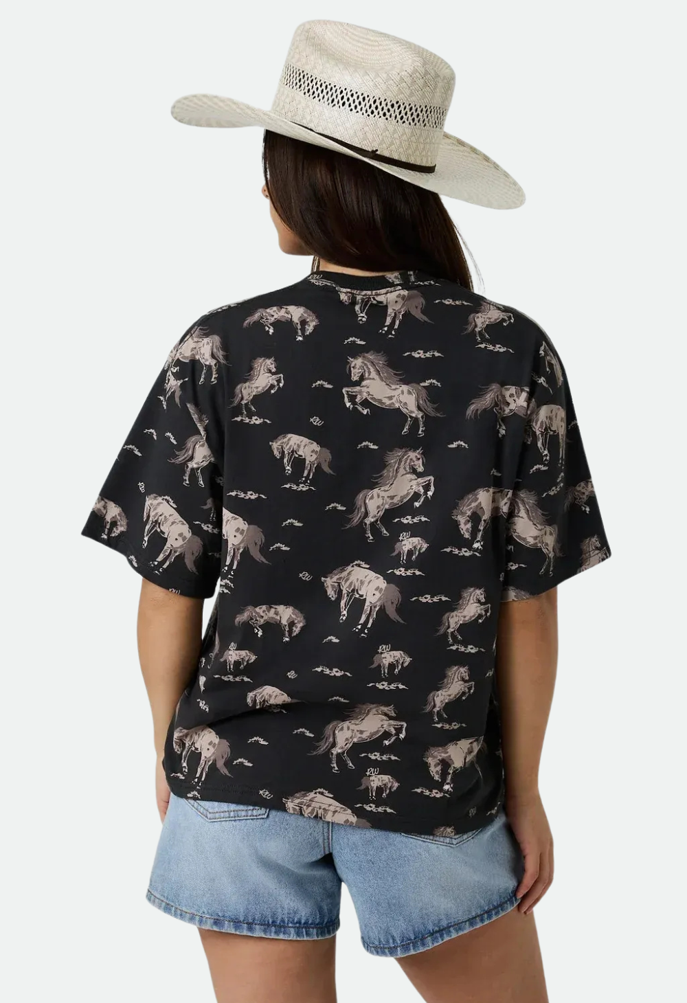 Ringers Western Women's Head Over Hooves Womens Oversized T-Shirt - Washed Black