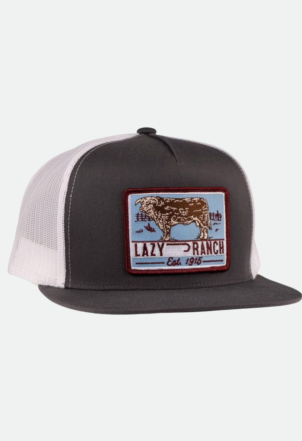 Lazy J Ranch Grey White Bull Trap Patch Classic Five Panel Trucker Hat