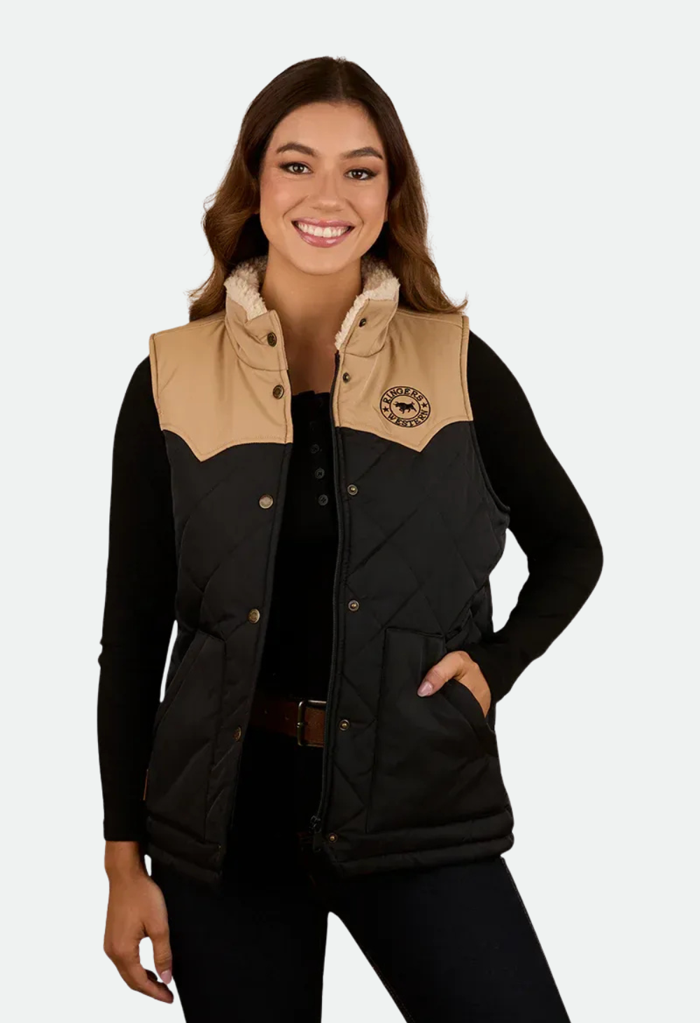 Ringers Western Women's Selwyn Puffer Vest - Dark Sand/Black
