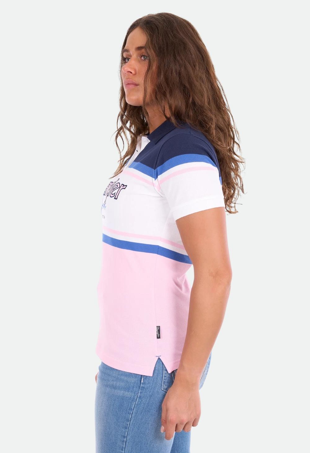 Wrangler Women's Maeve Short Sleeve Polo - Pink/Navy